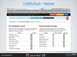 ¡กÒาÃร¡กÙูŒŒ¤ค×ื¹น¢ขŒŒÍอÁมÙูÅล - Restore

www.colorpack.co.th

 