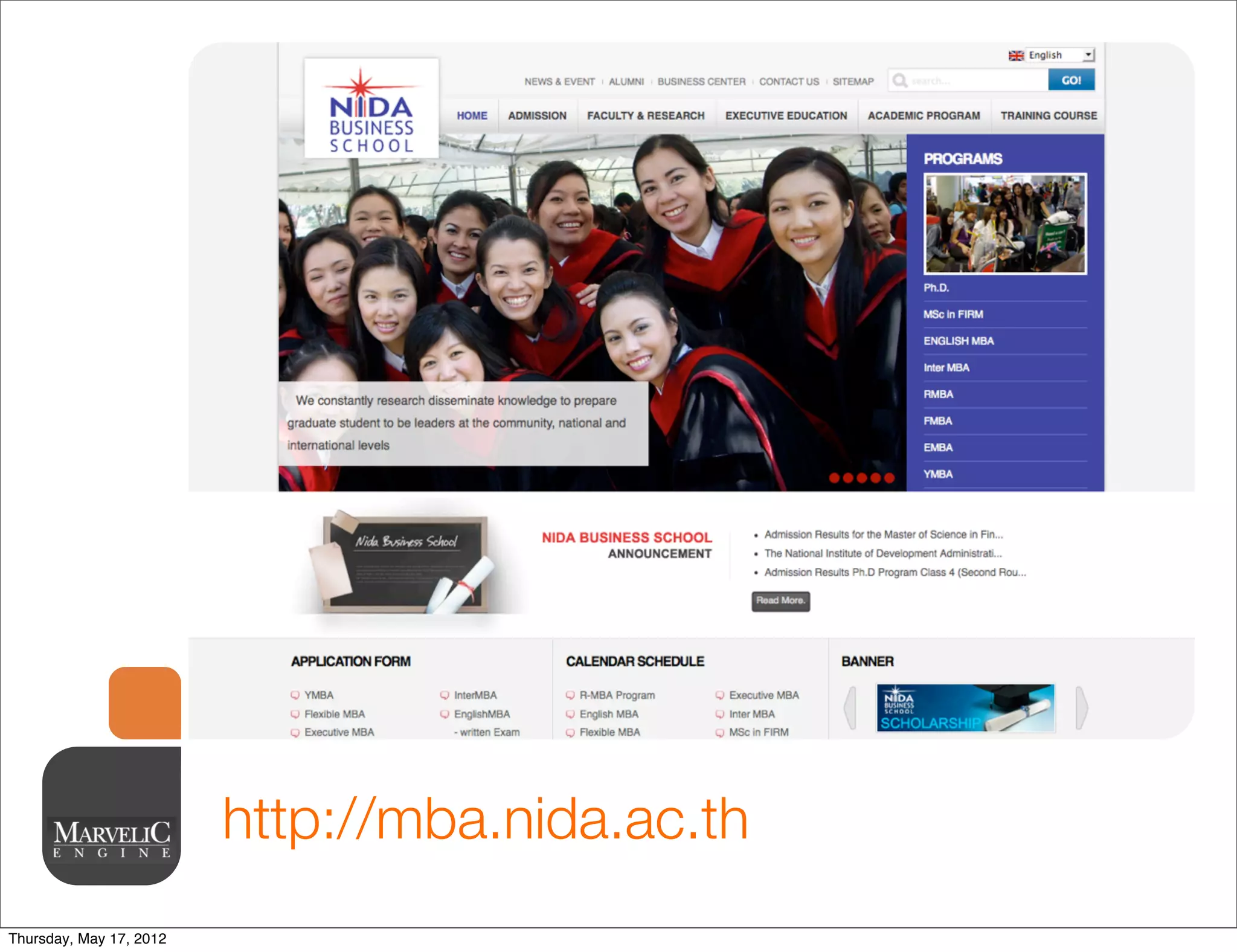 http://mba.nida.ac.th
Thursday, May 17, 2012
 