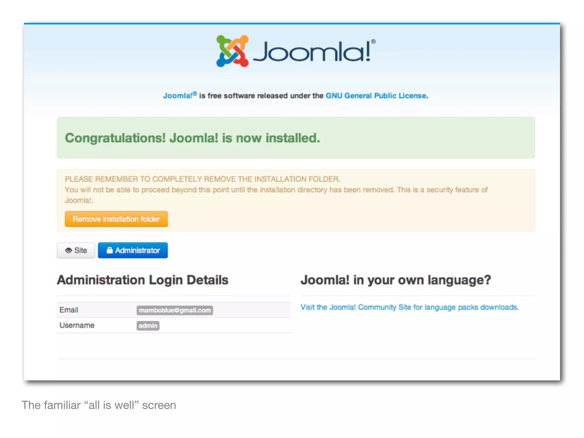 The familiar “all is well” screen
 