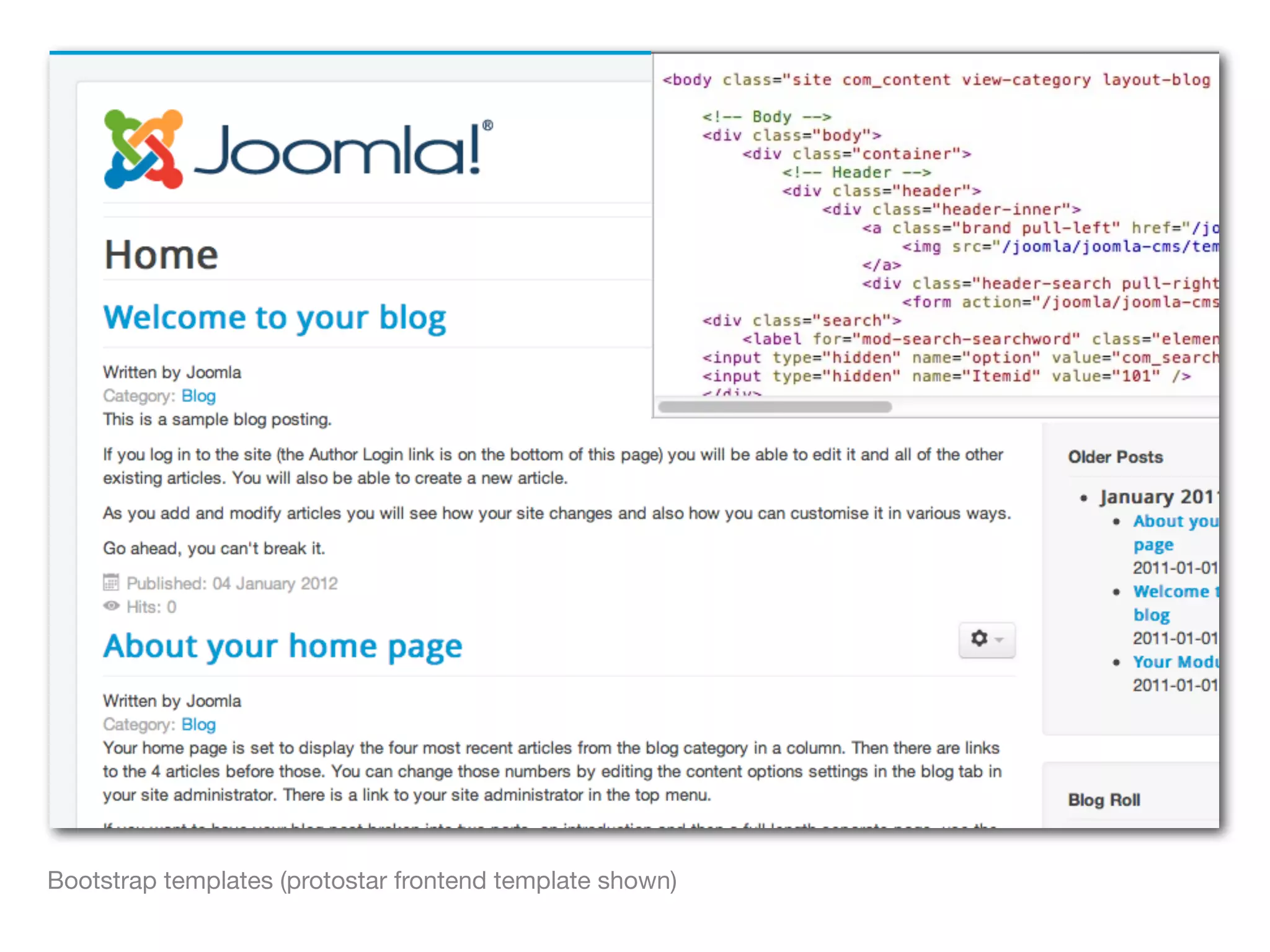 Bootstrap templates (protostar frontend template shown)
 