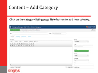 Content – Add Category
Click on the category listing page New button to add new categoy.

 