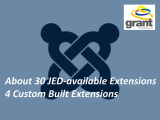 About 30 JED-available Extensions
4 Custom Built Extensions
 