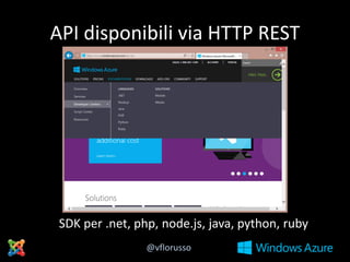 API disponibili via HTTP REST

SDK per .net, php, node.js, java, python, ruby
@vflorusso

 