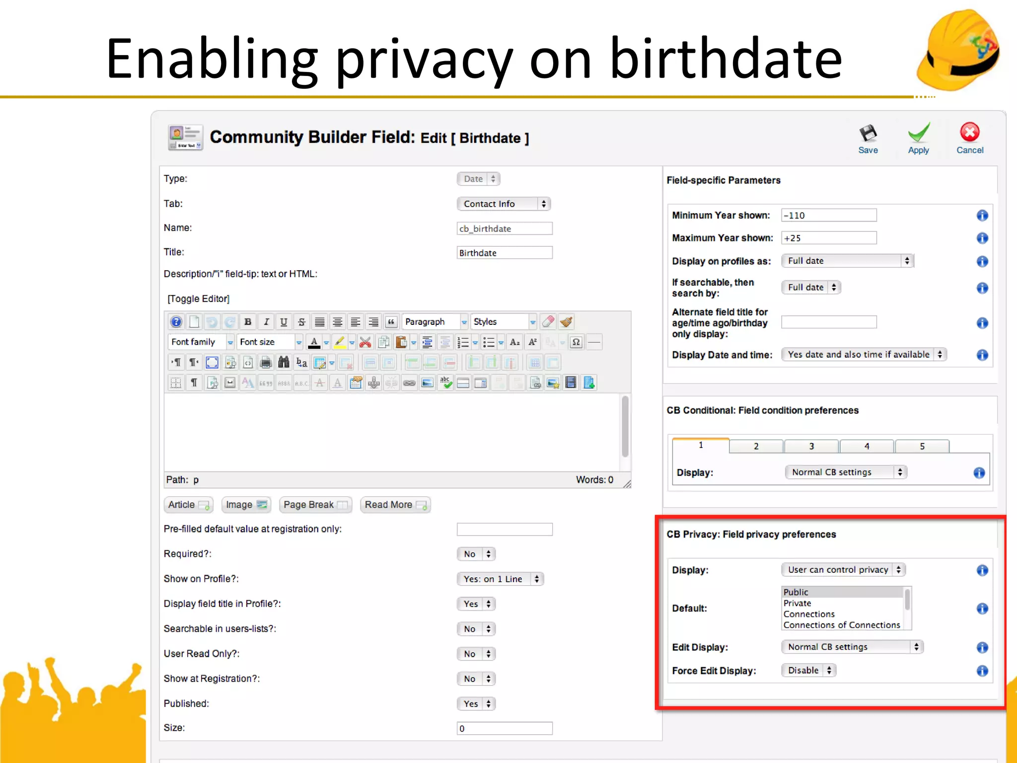 Enabling privacy on birthdate
 