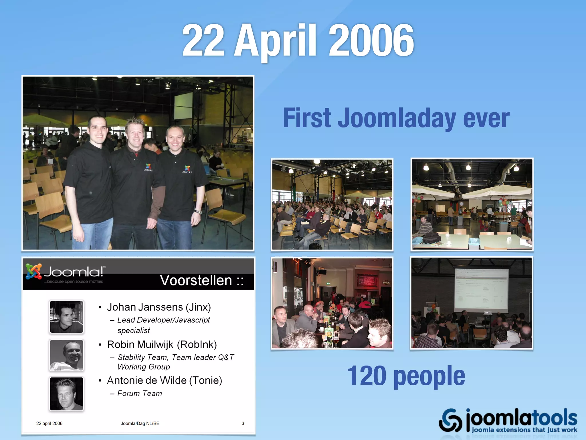 22 April 2006
     First Joomladay ever




          120 people
 