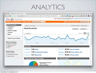 ANALYTICS




quarta-feira, 21 de setembro de 11
 
