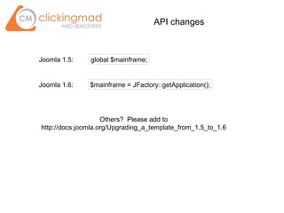 Template changes for Joomla 1.6