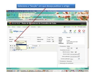 Selecione a “Secção” em que deseja publicar o artigo