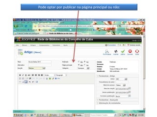 Pode optar por publicar na página principal ou não: