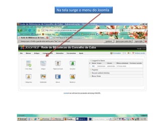 Na tela surge o menu do Joomla