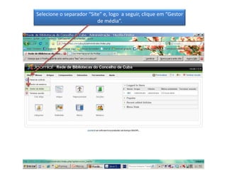 Selecione o separador “Site” e, logo  a seguir, clique em “Gestor de média”.