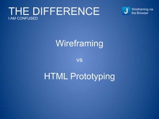 THE DIFFERENCEI AM CONFUSED
Wireframing via
the Browser
Wireframing
vs
HTML Prototyping
 