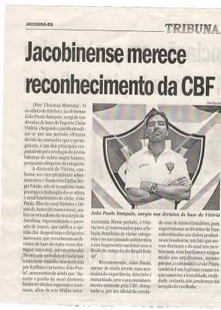 Matéria sobre João Paulo na Tribuna Regional (Jacobina) 04-05-2013