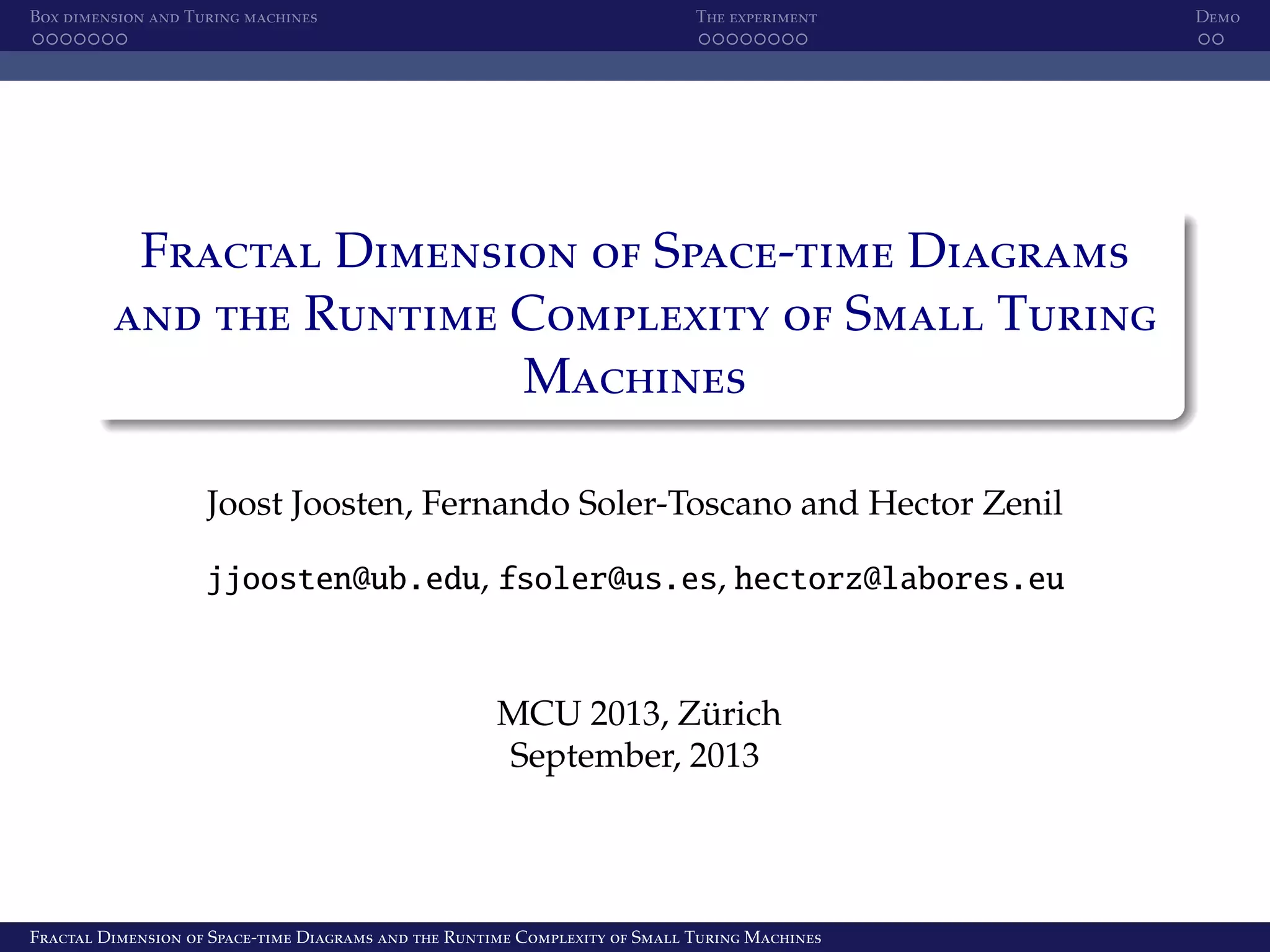 Fractal Dimension of Space-time Diagrams and the Runtime Complexity of ...