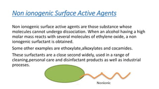 • Amphoteric Surface Active Agents
These surfactants have a dual charge on their hydrophillic end,both
positive and negati...