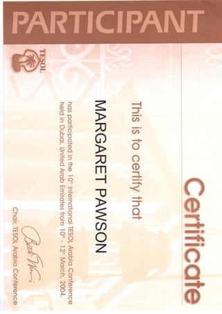 Tesol Arabia Certificate