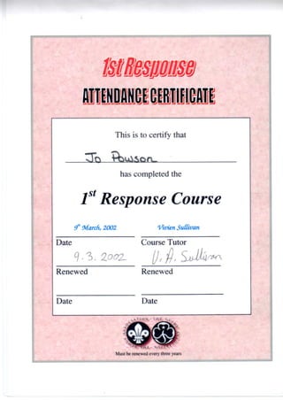 1st Response Certificate