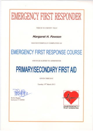 Emergency First Responder Certificate