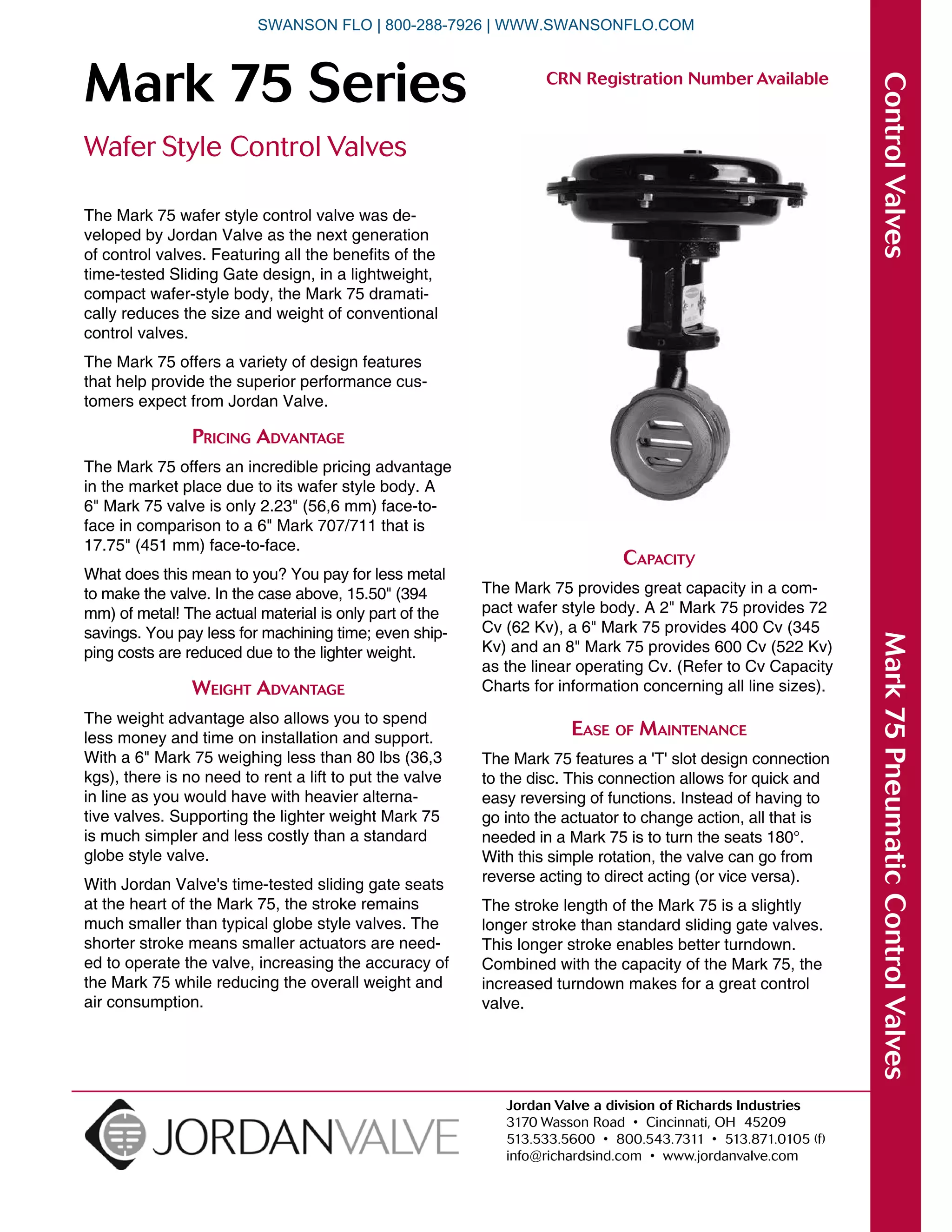 Jordan Valve Mark 75 Flangeless Wafer Style Control Valves PDF