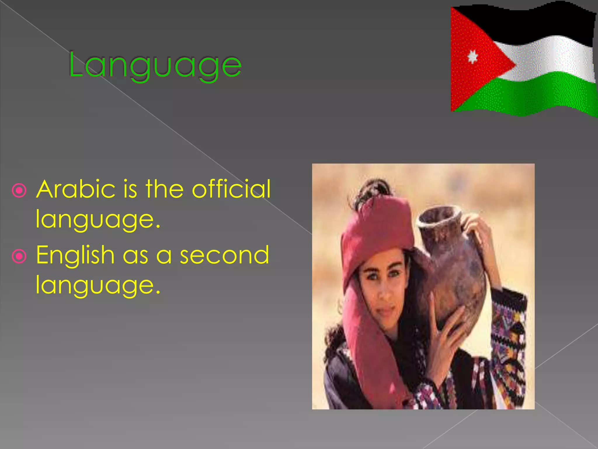  Arabic is the official
  language.
 English as a second
  language.
 