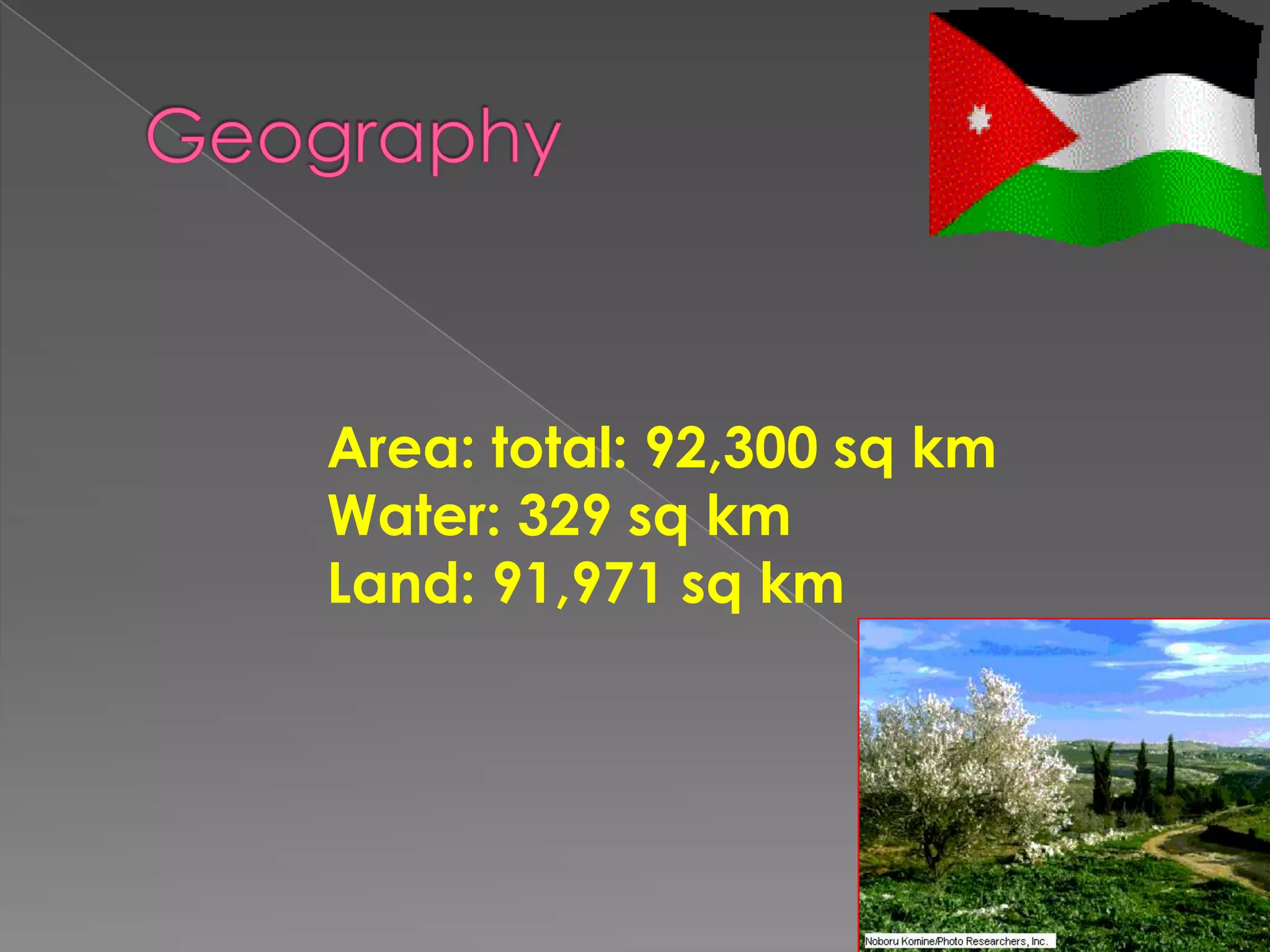 Area: total: 92,300 sq km
Water: 329 sq km
Land: 91,971 sq km
 