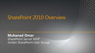 SharePoint 2010 Overview Muhanad Omar SharePoint Server MVP Jordan SharePoint User Group 