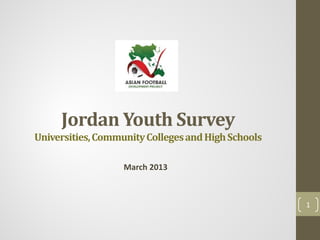 Jordan Youth Survey
Universities,CommunityCollegesandHighSchools
March 2013
1
 