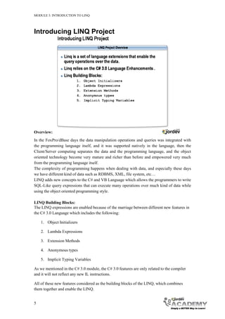 Module 3: Introduction to LINQ (Material) | PDF