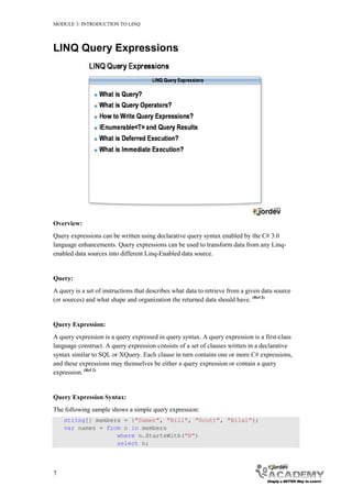 Module 3: Introduction to LINQ (Material) | PDF