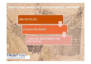 BARCELONA, MARCA DE CALIDAD PARA EL VISITANTE



      388 HOTELES


         276.843 REVIEWS


           1.900.000 SENTIMIENTOS
           DISTINTOS




                       *
 