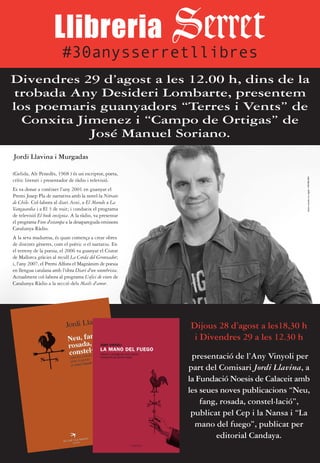 Jordi llavina protagoniste de la trobada de poetes divendres 29 a llibreria serret