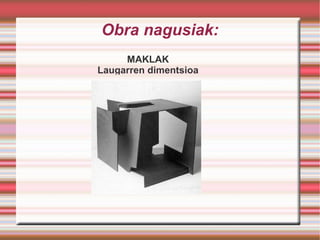 Etapa antropomorfista: Cezanne pintorearen metodoan oinarritu zen Oteiza eskultura hau egiteko,eskultura bloke edo masa batekin lortu zuen,naturako forma geometrikoek erabiliz.kuboan edo prisman oinarritzen da,giza irudia erreferentzia mantenduz. Madrid (1928-1929) 