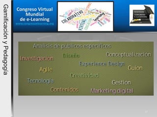 17
Congreso Virtual
Mundial
de e-Learning
www.congresoelearning.org
GamificaciónyPedagogía
 