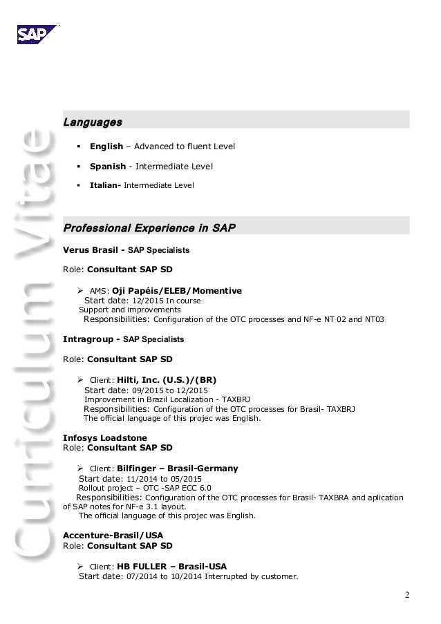 sap sd sample resume