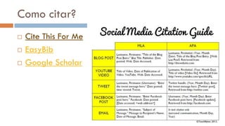Como citar? 
Cite This For Me 
EasyBib 
Google Scholar  