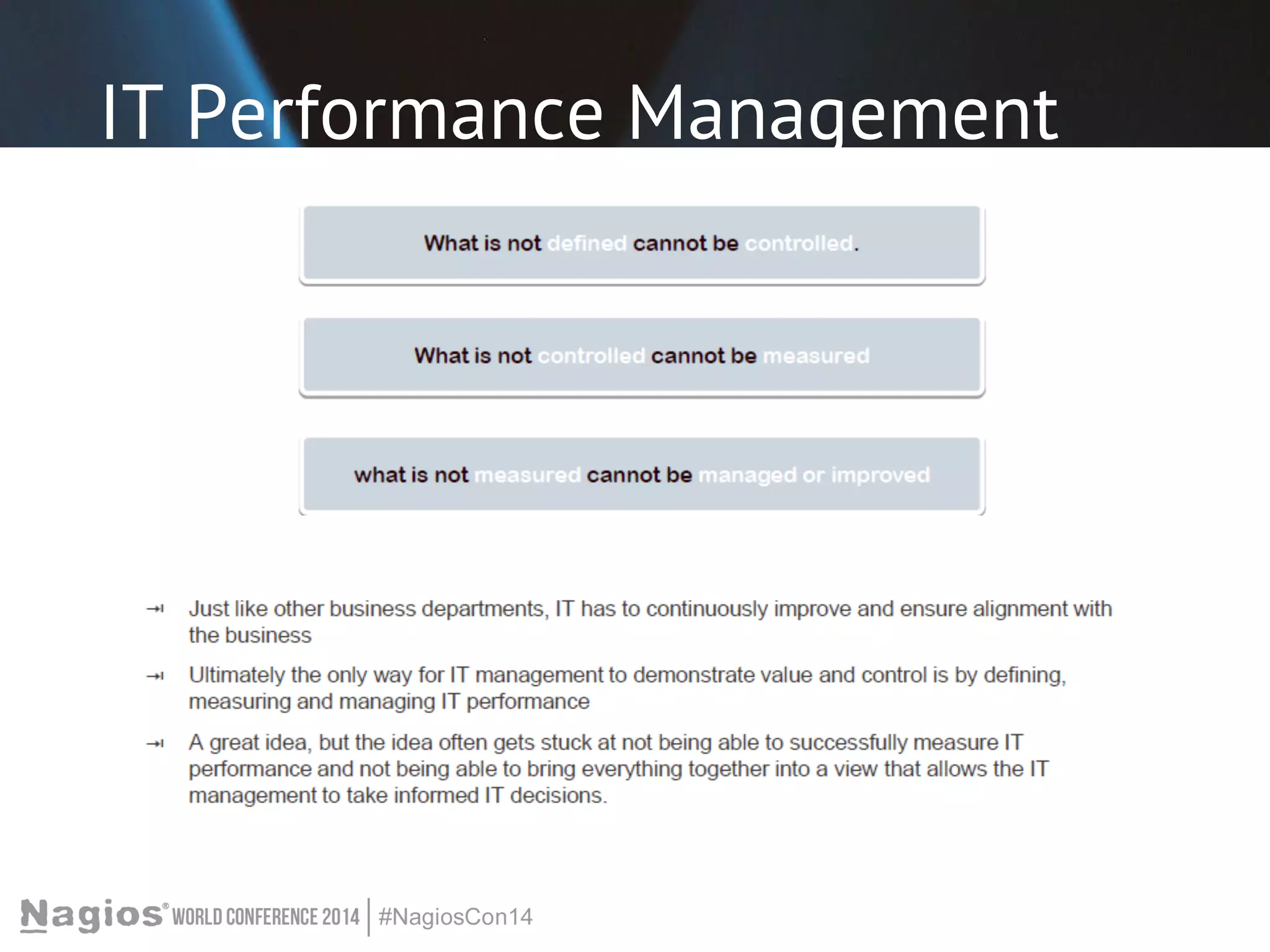 IT Performance Management 
IT Performance Management 
 