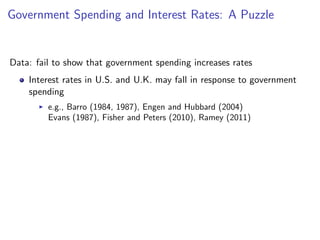 Government Spending and Interest Rates: A Puzzle
Data: fail to show that government spending increases rates
Interest rate...
