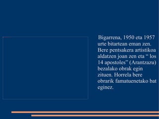 Bigarrena,  1950 eta 1957 urte bitartean eman zen. Bere pentsakera artistikoa aldatzen joan zen eta “ los 14 apostoles” (Arantzazu) bezalako obrak egin zituen. Horrela bere obrarik famatuenetako bat eginez.  