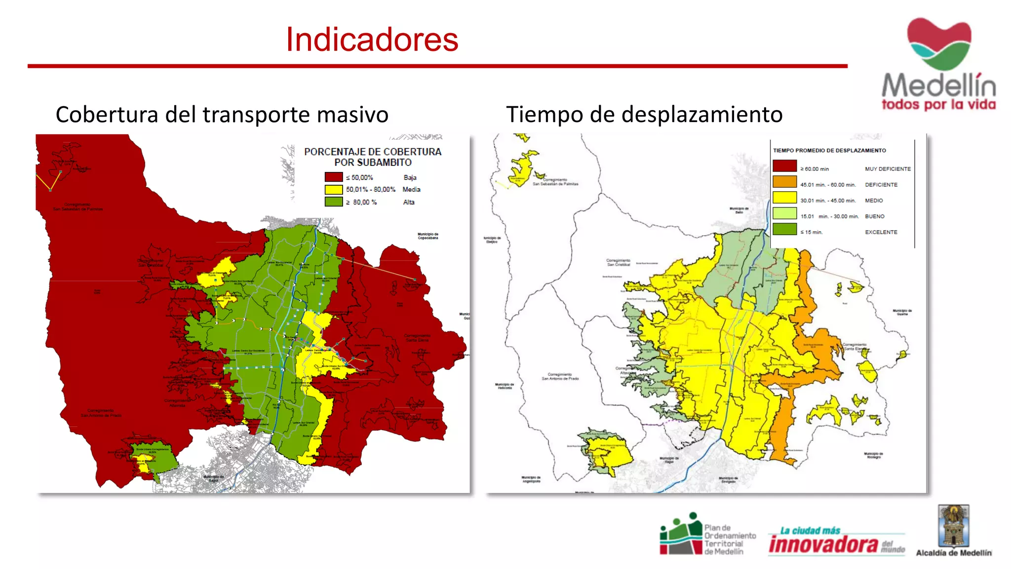 Cobertura del transporte masivo Tiempo de desplazamiento
Indicadores
 