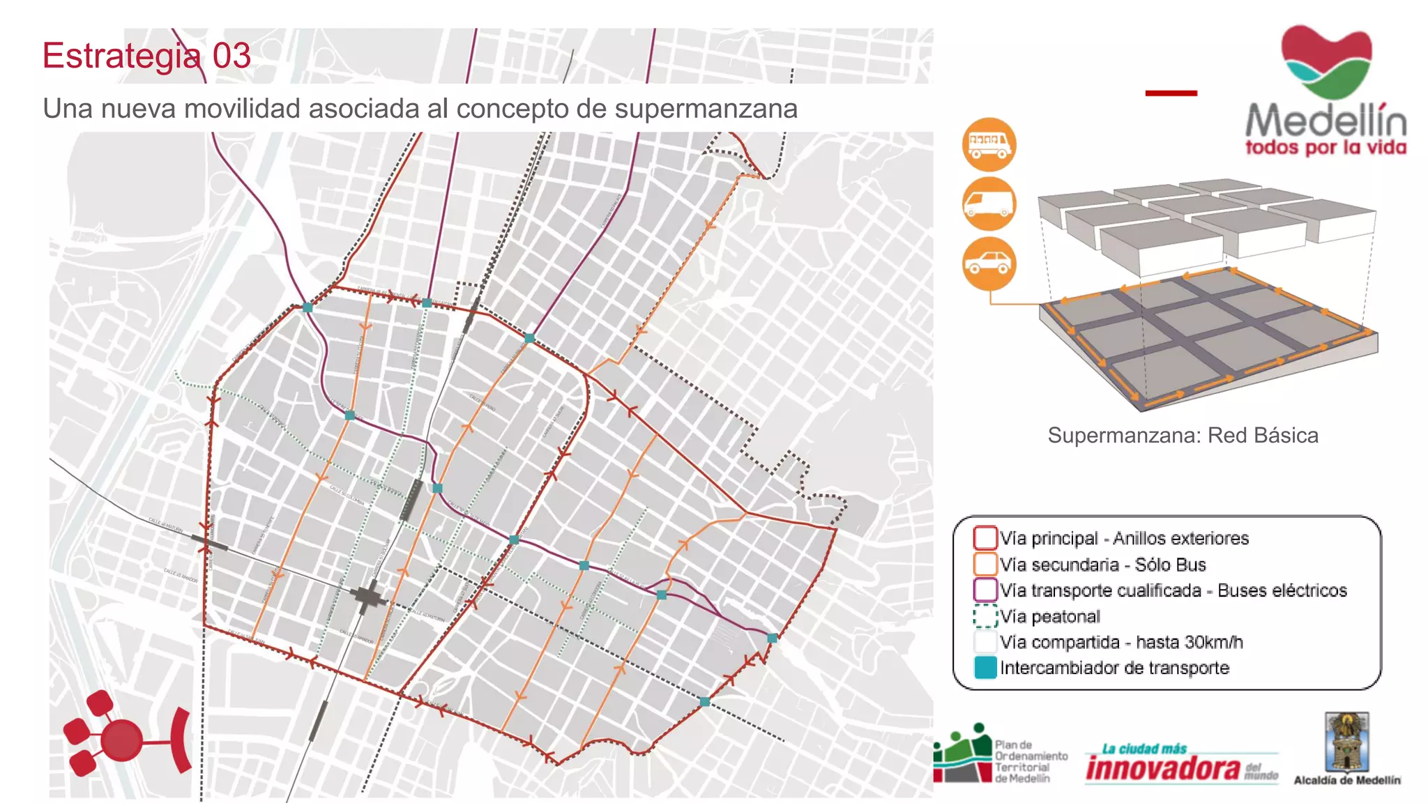 Estrategia 03
Una nueva movilidad asociada al concepto de supermanzana
Supermanzana: Red Básica
 