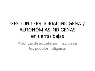 GESTION TERRITORIAL INDIGENA y
AUTONOMIAS INDIGENAS
en tierras bajas
Prácticas de autodeterminación de
los pueblos indígenas
 