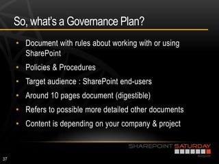 So, what’s a Governance Plan?
•

•
•
•
•
•
 
