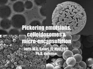Pickering emulsions,
  colloidosomes &
micro-encapsulation
Joris W.O. Salari, 12 May 2011
        Ph.D. defense
 