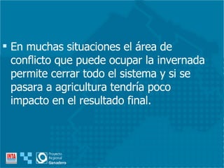 En muchas situaciones el área de conflicto que puede ocupar la invernada permite cerrar todo el sistema y si se pasara a agricultura tendría poco impacto en el resultado final. 