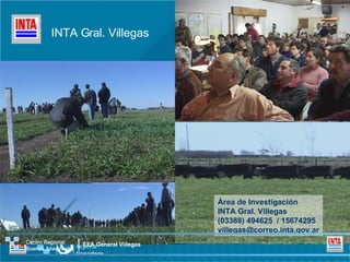 INTA Gral. Villegas Área de Investigación INTA Gral. Villegas (03388) 494625  / 15674295 [email_address] Centro Regional Buenos Aires Norte EEA   General Villegas 