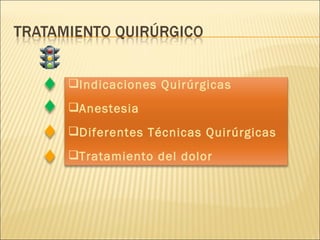 Indicaciones Quirúrgicas Anestesia Diferentes Técnicas Quirúrgicas Tratamiento del dolor 
