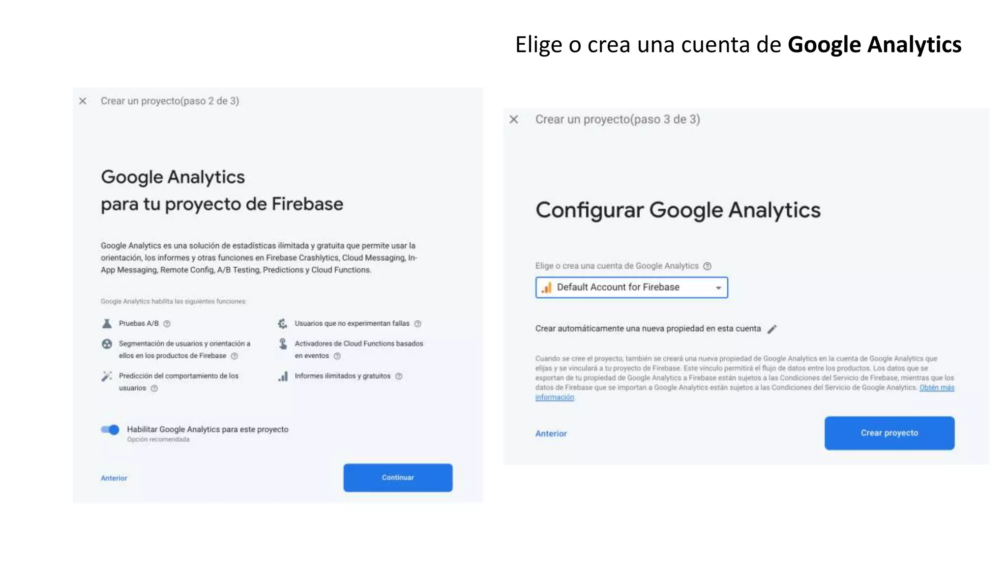 • Habilita Google Analytics
Elige o crea una cuenta de Google Analytics
 