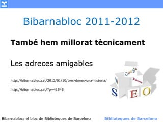 Bibarnabloc 2011-2012

    També hem millorat tècnicament

    Les adreces amigables

    http://bibarnabloc.cat/2012/01/10/tres-dones-una-historia/

    http://bibarnabloc.cat/?p=41545




Bibarnabloc: el bloc de Bibliotequesla Comunicació. (+) Biblioteques de Barcelona
      (modificar en el patró) Nom de de Barcelona        Biblioteques de Barcelona
 