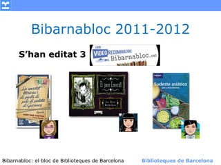 Bibarnabloc 2011-2012
      S’han editat 3




Bibarnabloc: el bloc de Bibliotequesla Comunicació. (+) Biblioteques de Barcelona
      (modificar en el patró) Nom de de Barcelona        Biblioteques de Barcelona
 