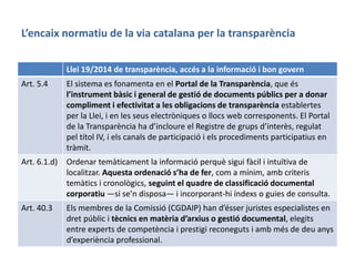 L’encaix normatiu de la via catalana per la transparència
CGDAIP
APDCATCNAATD
DA Sisena:
coordinació
entre òrgans que
regu...